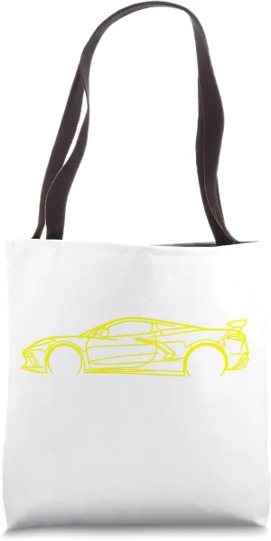 C8 Racecar Side Outline Accelerate Yellow Supercar C8 Tote Bag