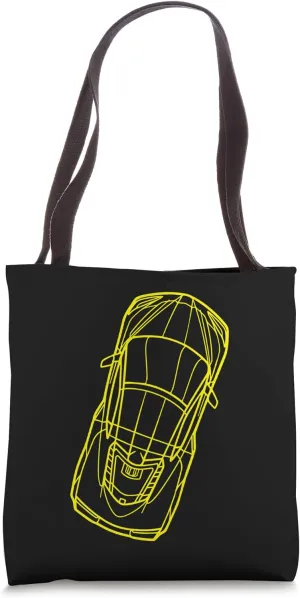 C8 Racecar Silhouette Outline Accelerate Yellow Supercar C8 Tote Bag