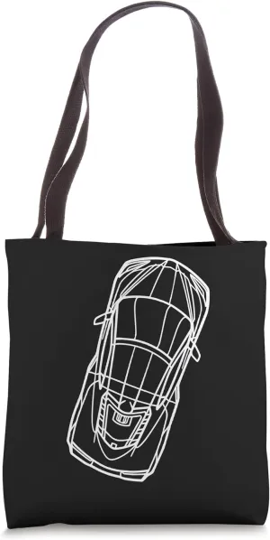 C8 Racecar Silhouette Outline Arctic White Supercar C8 Tote Bag