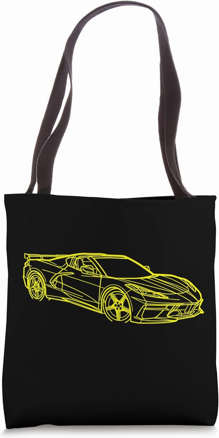 C8 Supercar Racecar Accelerate Yellow Side 3/4 View Outline Tote Bag