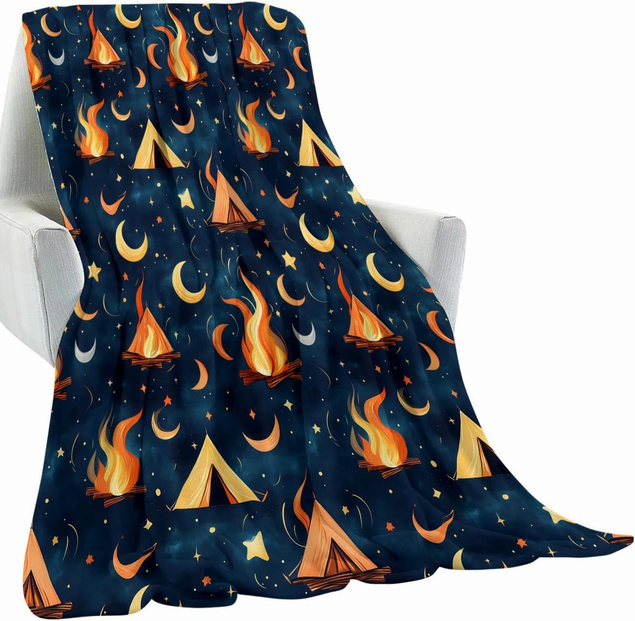Campfire Blanket Gifts for Kids Women Adult Girls,Camping Adventure Deep Blue Throw Blankets,Soft Comfy Lightweight for Home Couch Bed Sofa Modern Decor,Starry Night Sky 50x60in