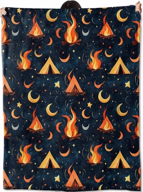 Campfire Blanket Gifts for Kids Women Adult Girls,Camping Adventure Deep Blue Throw Blankets,Soft Comfy Lightweight for Home Couch Bed Sofa Modern Decor,Starry Night Sky 50x60in