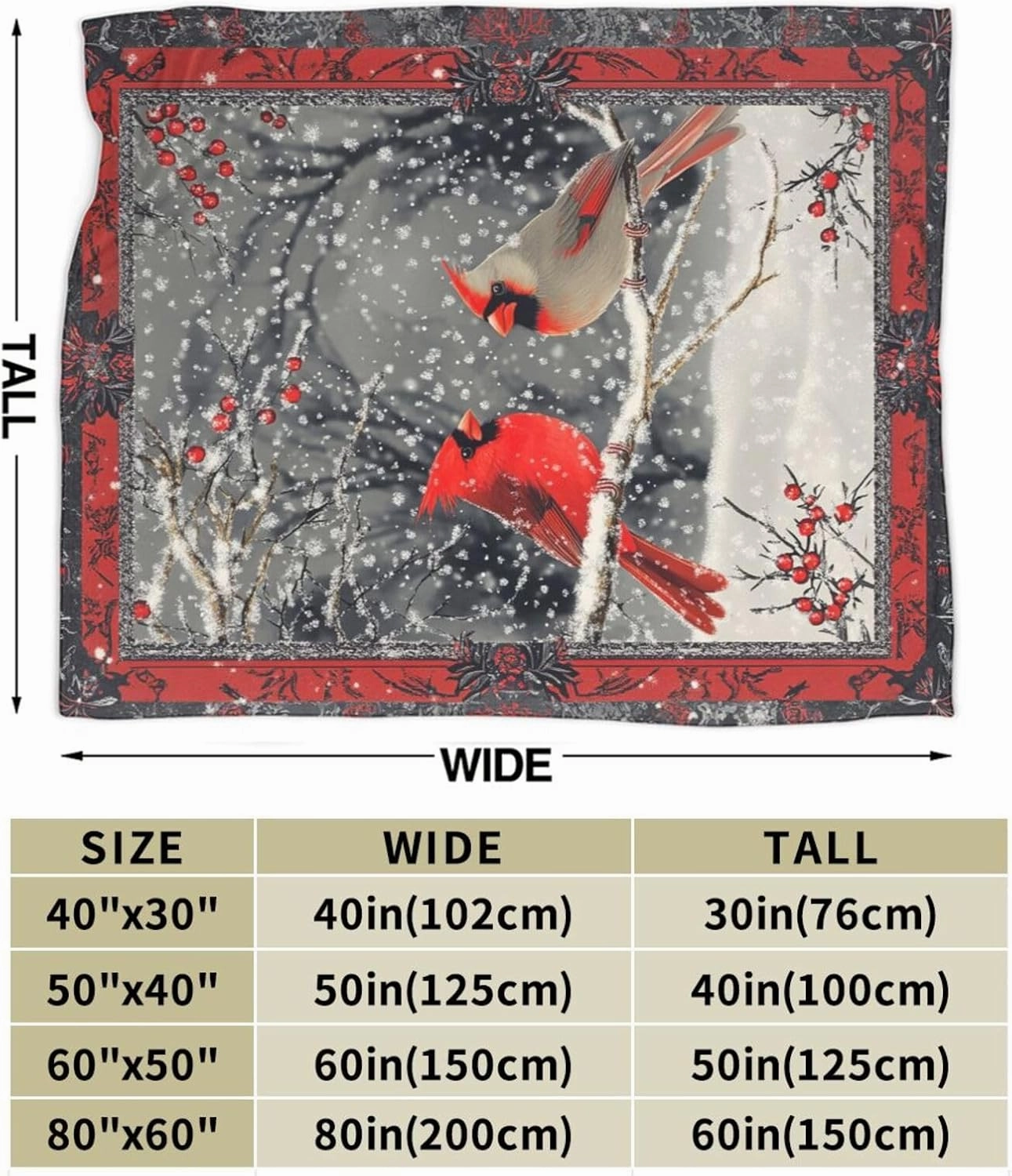 Cardinal Blanket Red Berry Fleece Throw Blanket Super Soft Warm Cozy Fuzzy Plush Bird Blanket Gifts for Girls Boys Kids Room Christmas Decor 40"X50"