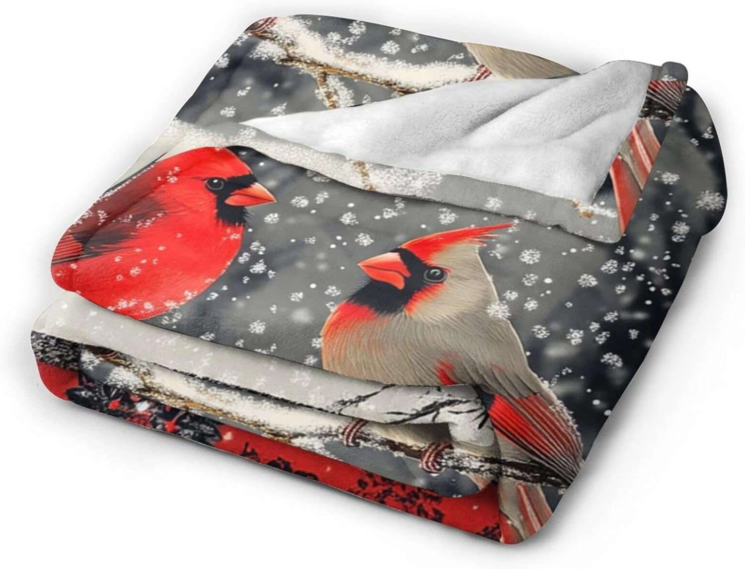 Cardinal Blanket Red Berry Fleece Throw Blanket Super Soft Warm Cozy Fuzzy Plush Bird Blanket Gifts for Girls Boys Kids Room Christmas Decor 40"X50"