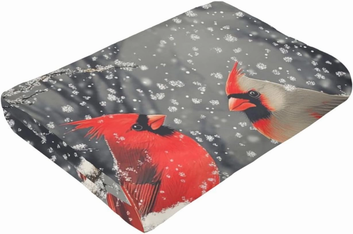 Cardinal Blanket Red Berry Fleece Throw Blanket Super Soft Warm Cozy Fuzzy Plush Bird Blanket Gifts for Girls Boys Kids Room Christmas Decor 40"X50"