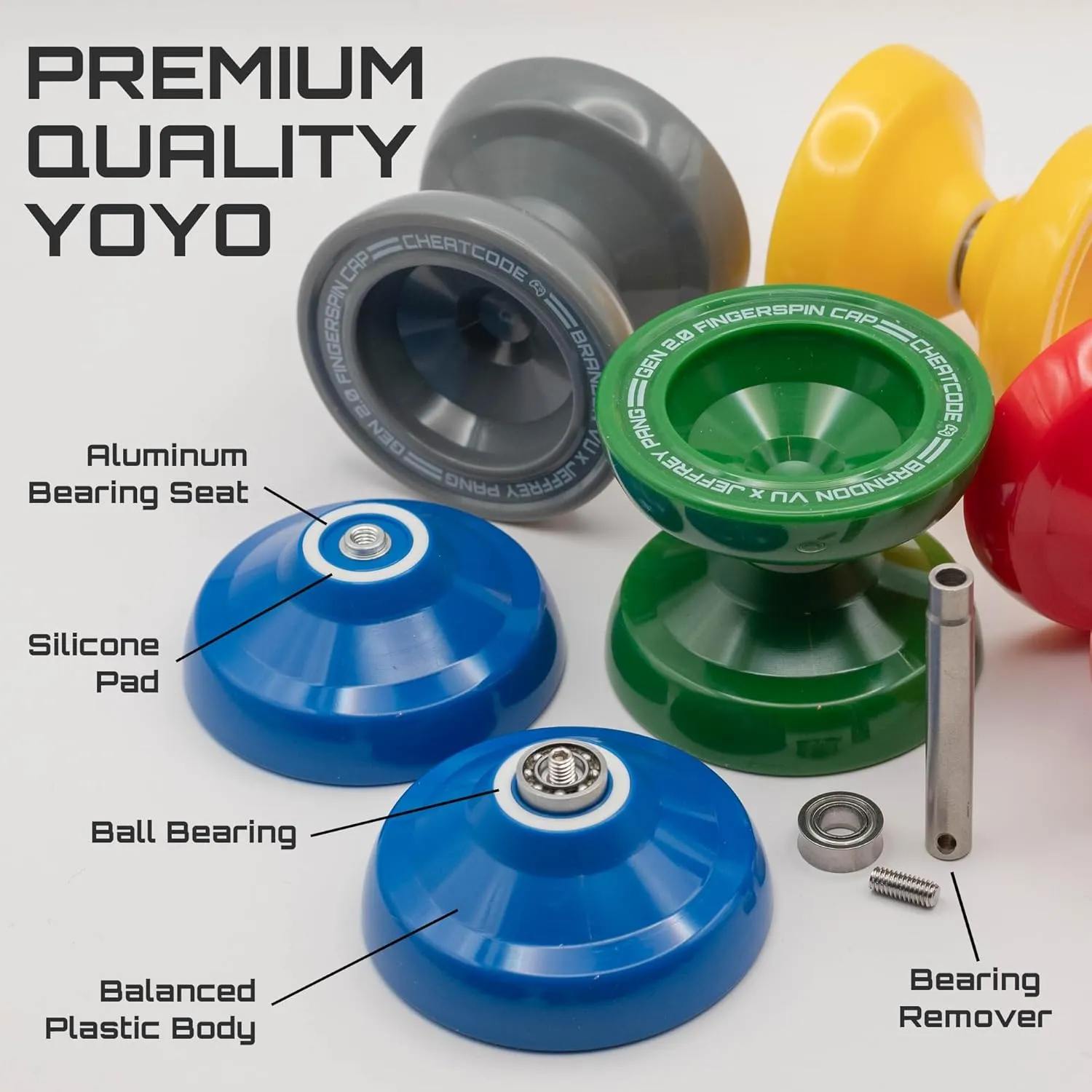 Cheatcode Yoyo by Brandon Vu | Master Fingerspin Tricks | A Responsive & Unresponsive Yo-yo for Kids, Teens & Adults | Great Yo Yo For Beginners | Extra Professional Ball Bearing Kit Included | Offset