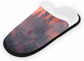City at Dusk Mens Slip on Slippers, Home Slippers Portable Hospital Slippers with Storage Bag