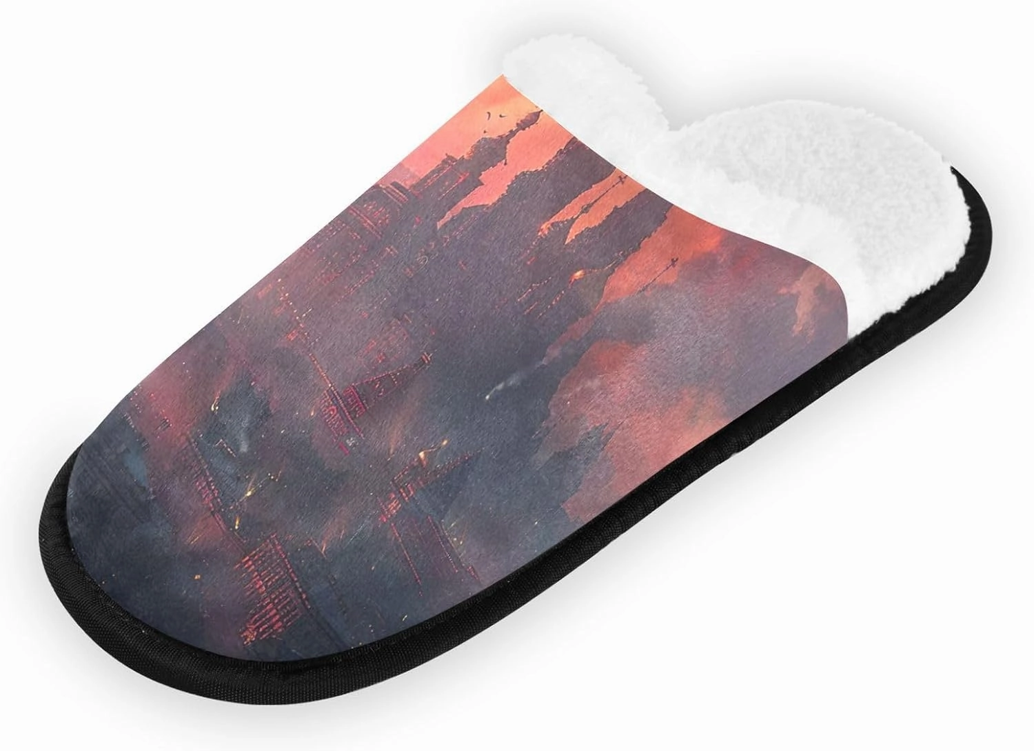 City at Dusk Mens Slip on Slippers, Home Slippers Portable Hospital Slippers with Storage Bag