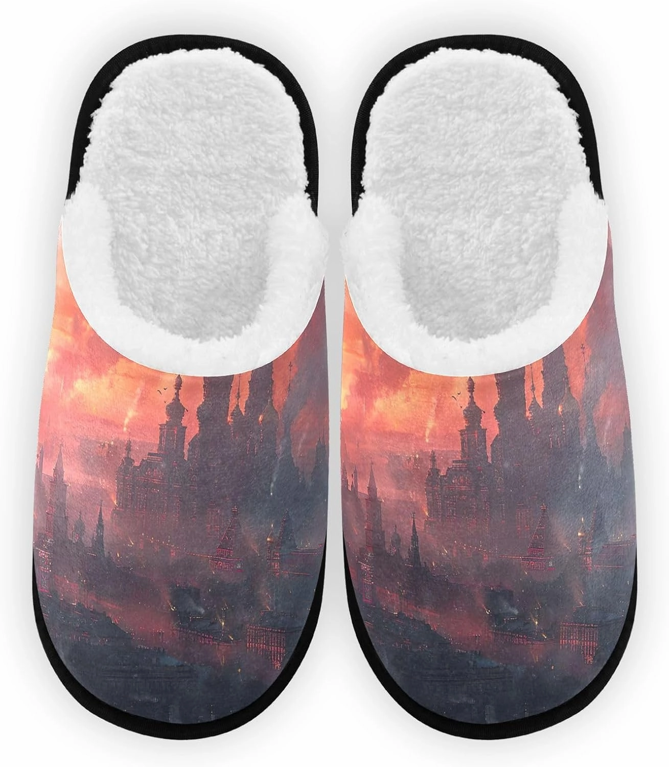 City at Dusk Mens Slip on Slippers, Home Slippers Portable Hospital Slippers with Storage Bag