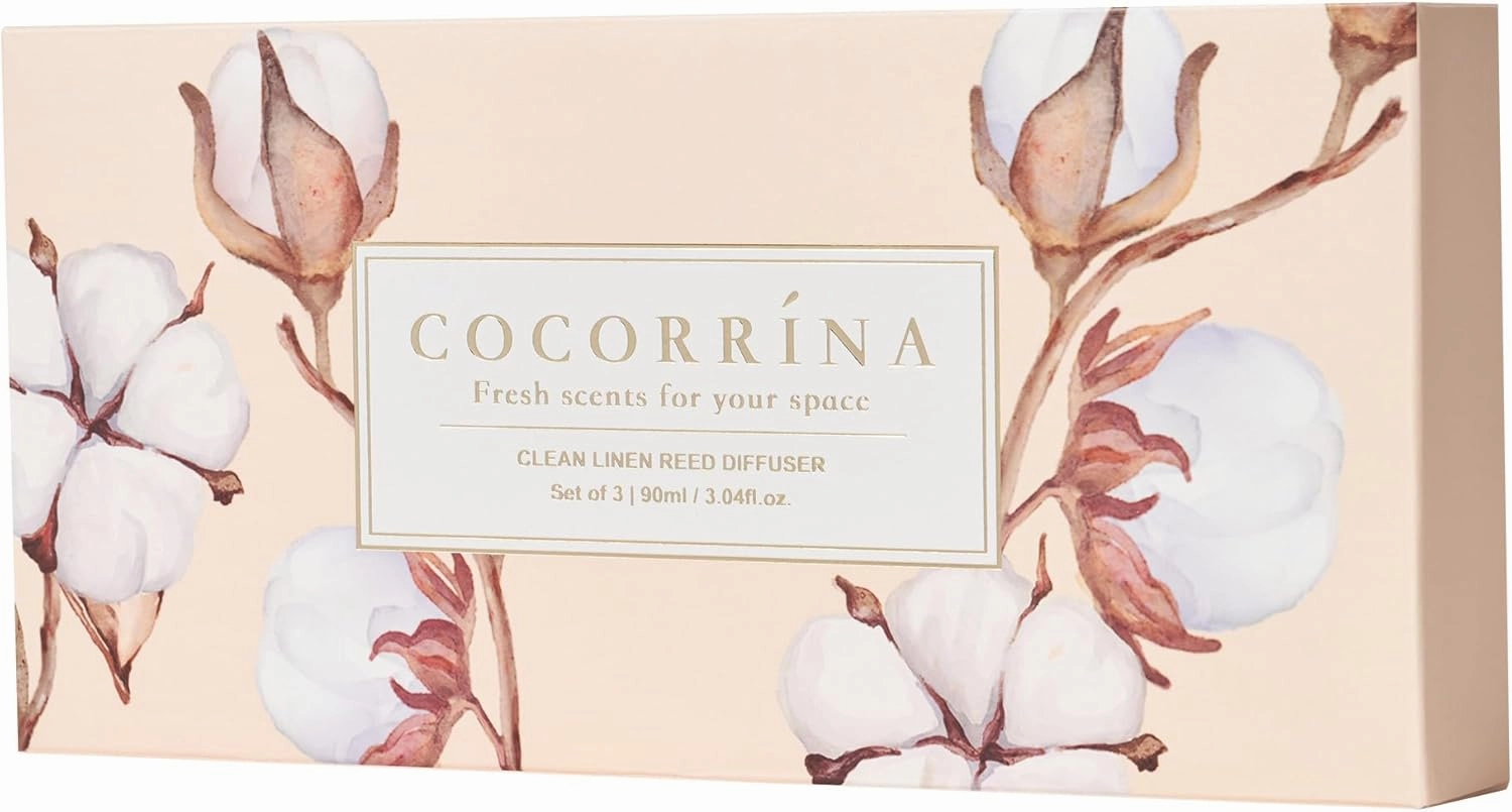 COCORRÍNA Reed Diffuser Set of 3-3 Pack/ 3.04 Fl.oz Diffuser with 24 Sticks Cashmere Vanilla/Sandalwood Rose/Clean Linen Reed Diffuser for Home Bathroom Office Decor