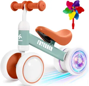 Colorful Lighting Baby Balance Bike Toys for 1 Year Old Boys Girls, 10-24 Months Toddler Balance Bike with Rainbow Pinwheels, 4 Wheels Pre-School First Ride On Toys, Best First Birthday Gifts,Green