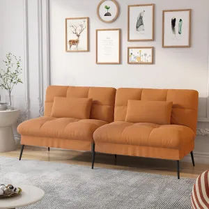 COMHOMA Convertible Futon Sofa Bed, 68″Fabric Futon Couch with Adjustable Backrest, Folding Futon Sleeper Recliner for Living Room Furniture (Orange)