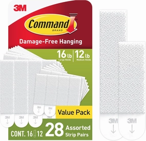 Command 15 lb & 10 lb Large and Medium Picture Hanging Strips 28 Assorted Pairs (56 Command Strips), Damage Free Hanging Picture Hangers, Great for Home Decor, White Adhesive