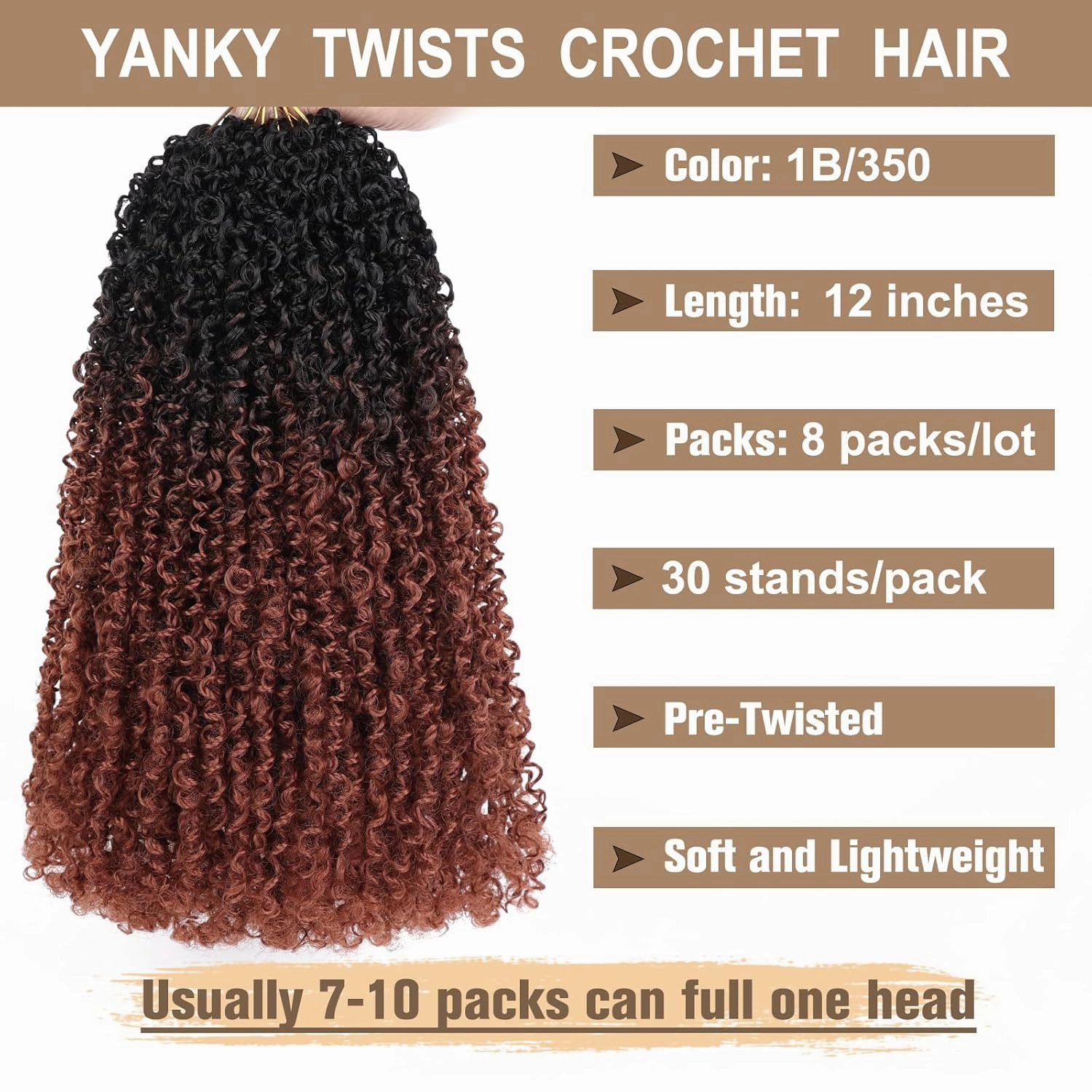 COOKOO 8 Packs 30 Strands/Pcs Pre Looped Yanky Twist Crochet hair 12 Inch Pre Twisted Mini Spring Twists Hair for Women Fluffy Crochet Curly Passion Twist Braids Hair with Curly Ends RS350#