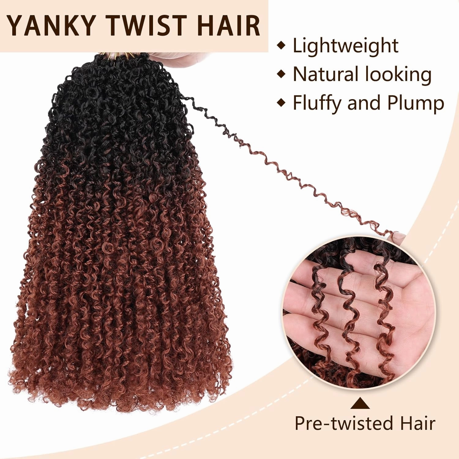 COOKOO 8 Packs 30 Strands/Pcs Pre Looped Yanky Twist Crochet hair 12 Inch Pre Twisted Mini Spring Twists Hair for Women Fluffy Crochet Curly Passion Twist Braids Hair with Curly Ends RS350#