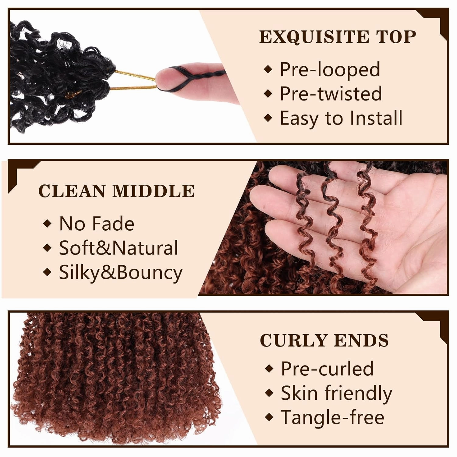 COOKOO 8 Packs 30 Strands/Pcs Pre Looped Yanky Twist Crochet hair 12 Inch Pre Twisted Mini Spring Twists Hair for Women Fluffy Crochet Curly Passion Twist Braids Hair with Curly Ends RS350#
