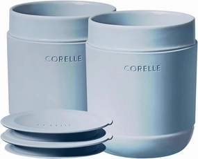Corelle Stoneware 4-Pc Tumbler Set of 2 with Lids, Handcrafted Artisanal Travel Mug, Solid Glaze Stoneware, 13-1/2-Oz Travel Coffee Mug Set, Navy