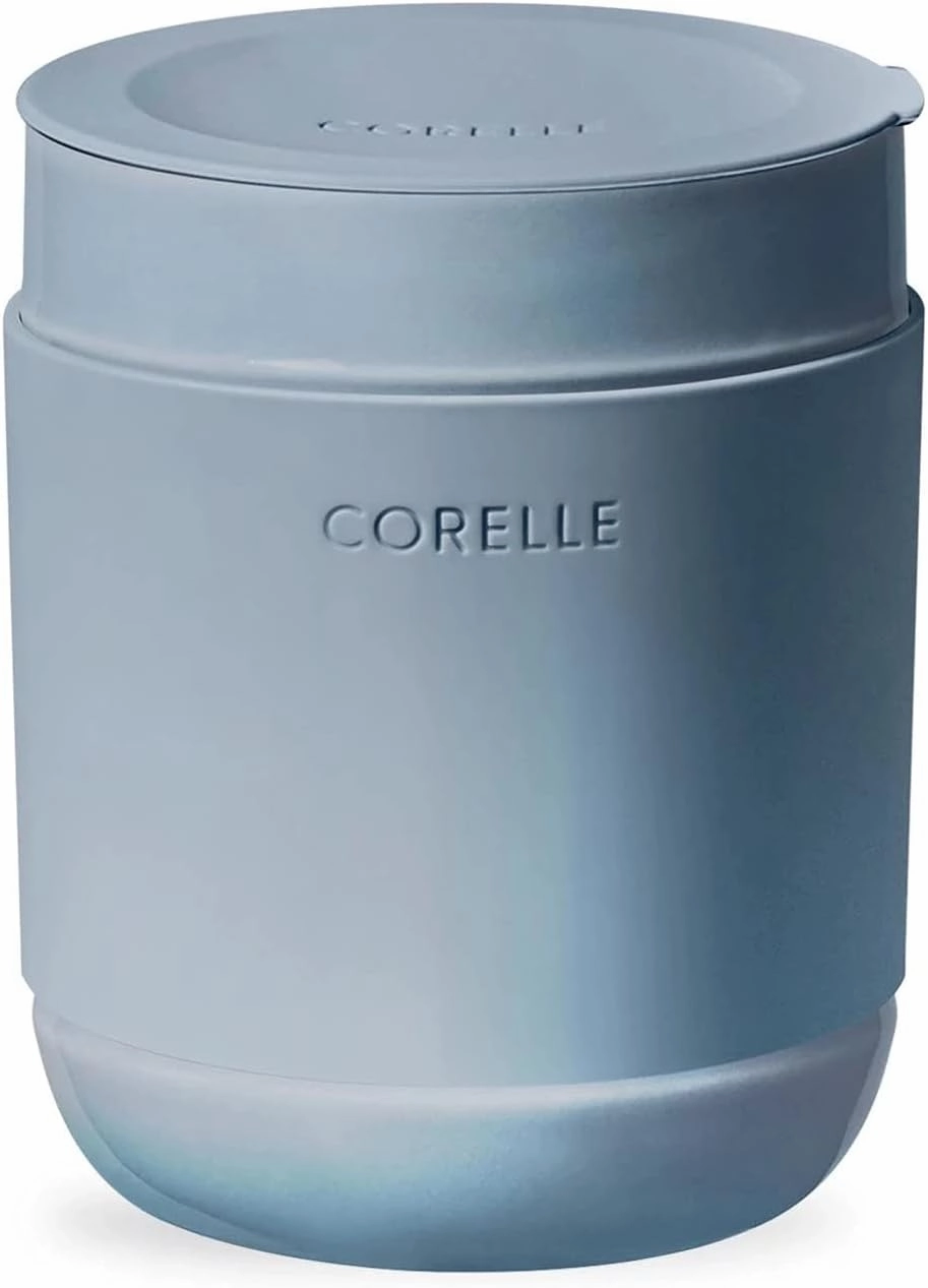 Corelle Stoneware 4-Pc Tumbler Set of 2 with Lids, Handcrafted Artisanal Travel Mug, Solid Glaze Stoneware, 13-1/2-Oz Travel Coffee Mug Set, Navy