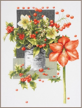 Counted Cross Stitch Kit Complete Set Amaryllis Merry Embroidery Craft Home Decoration Gift DIY Approx. 39 x 51 cm Counted Cross Stitch Embroidery