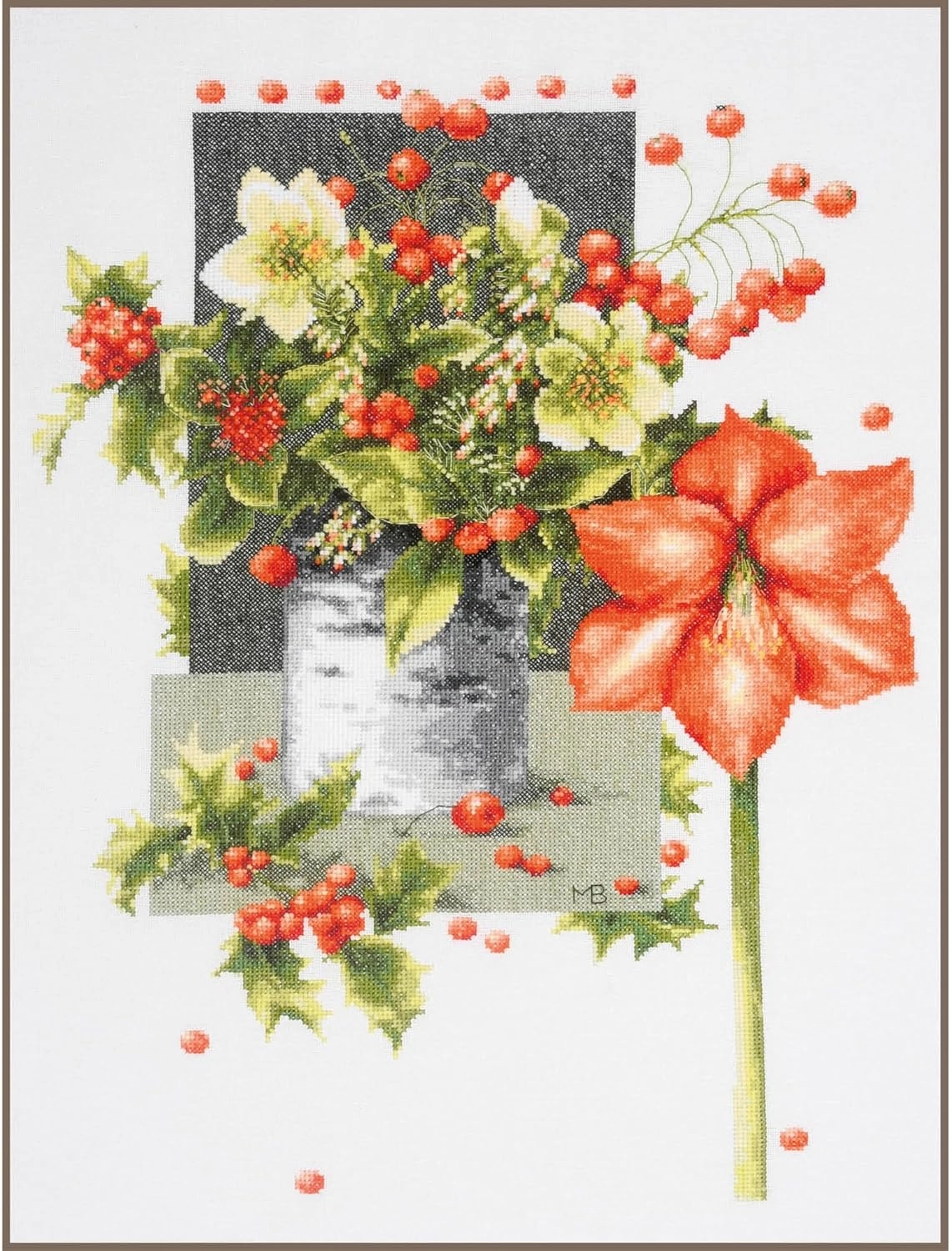 Counted Cross Stitch Kit Complete Set Amaryllis Merry Embroidery Craft Home Decoration Gift DIY Approx. 39 x 51 cm Counted Cross Stitch Embroidery