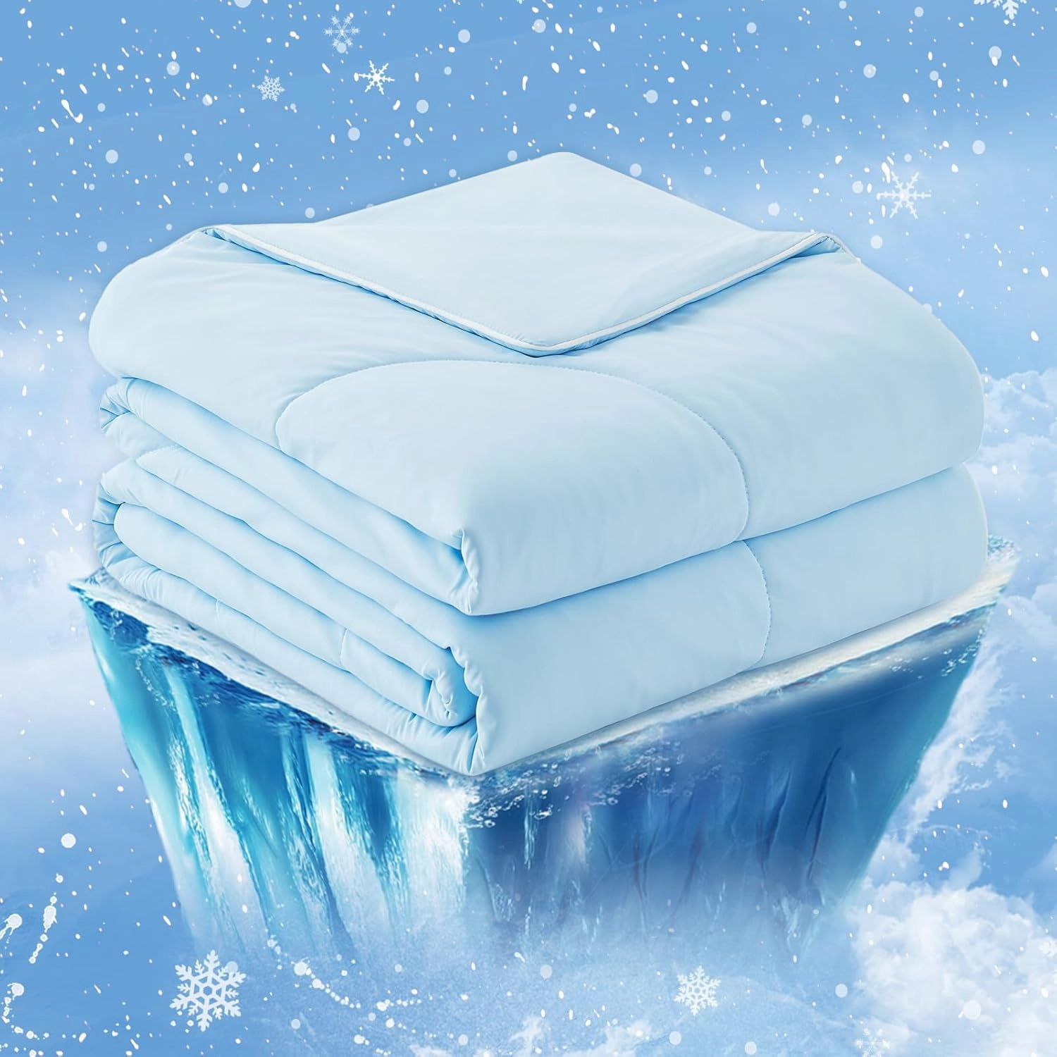 Cozy Bliss Cooling Comforter Queen Size, Cooling Blankets for Hot Sleepers and Night Sweats, Sky Blue Summer Comforter for Queen Size Bed, Breathable Soft Lightweight Silk Smooth