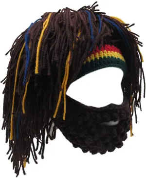 Creative Barbarian Knit Beard Hat Funny Knit Cap Wig Beanie Hats Beard Facemask