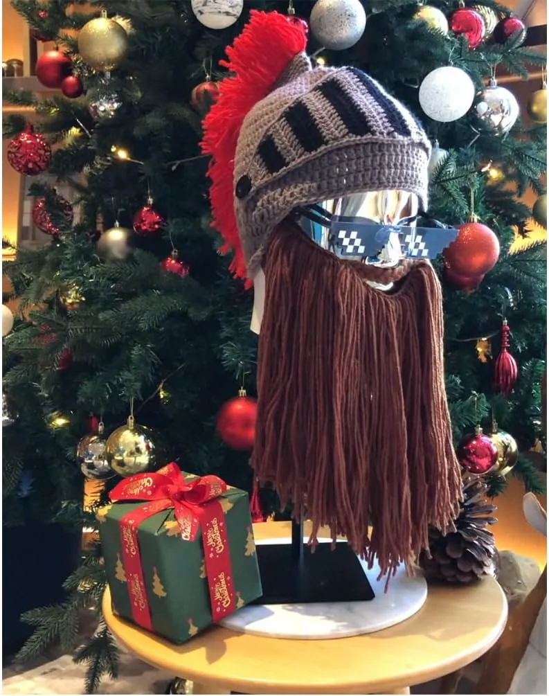 Creative Barbarian Knit Beard Hat Funny Knit Cap Wig Beanie Hats Beard Facemask