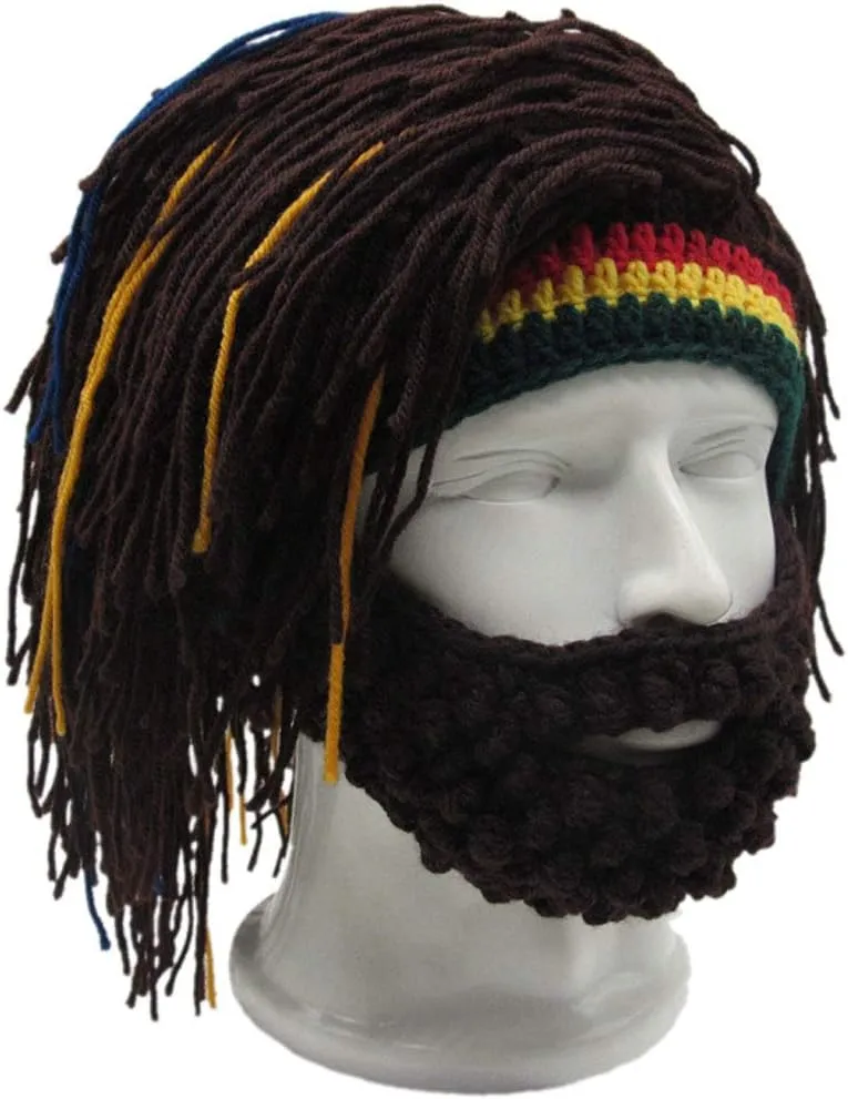 Creative Barbarian Knit Beard Hat Funny Knit Cap Wig Beanie Hats Beard Facemask