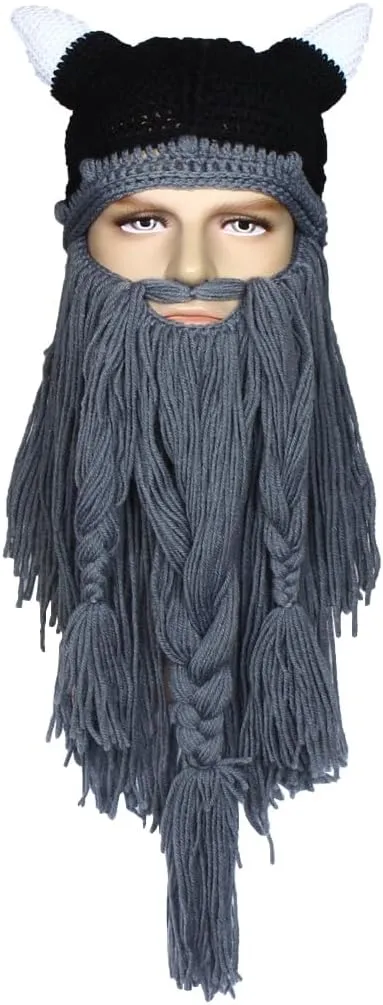 Creative Barbarian Knit Beard Hat Funny Knit Cap Wig Beanie Hats Beard Facemask