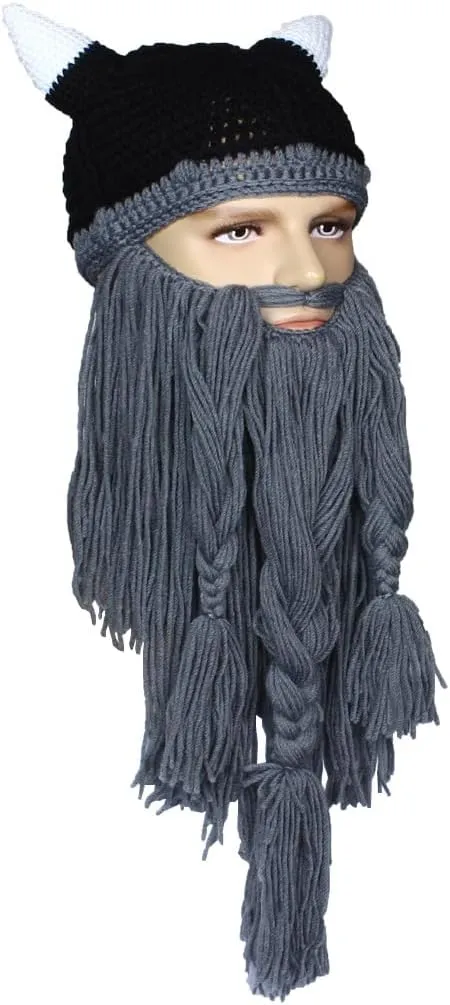 Creative Barbarian Knit Beard Hat Funny Knit Cap Wig Beanie Hats Beard Facemask