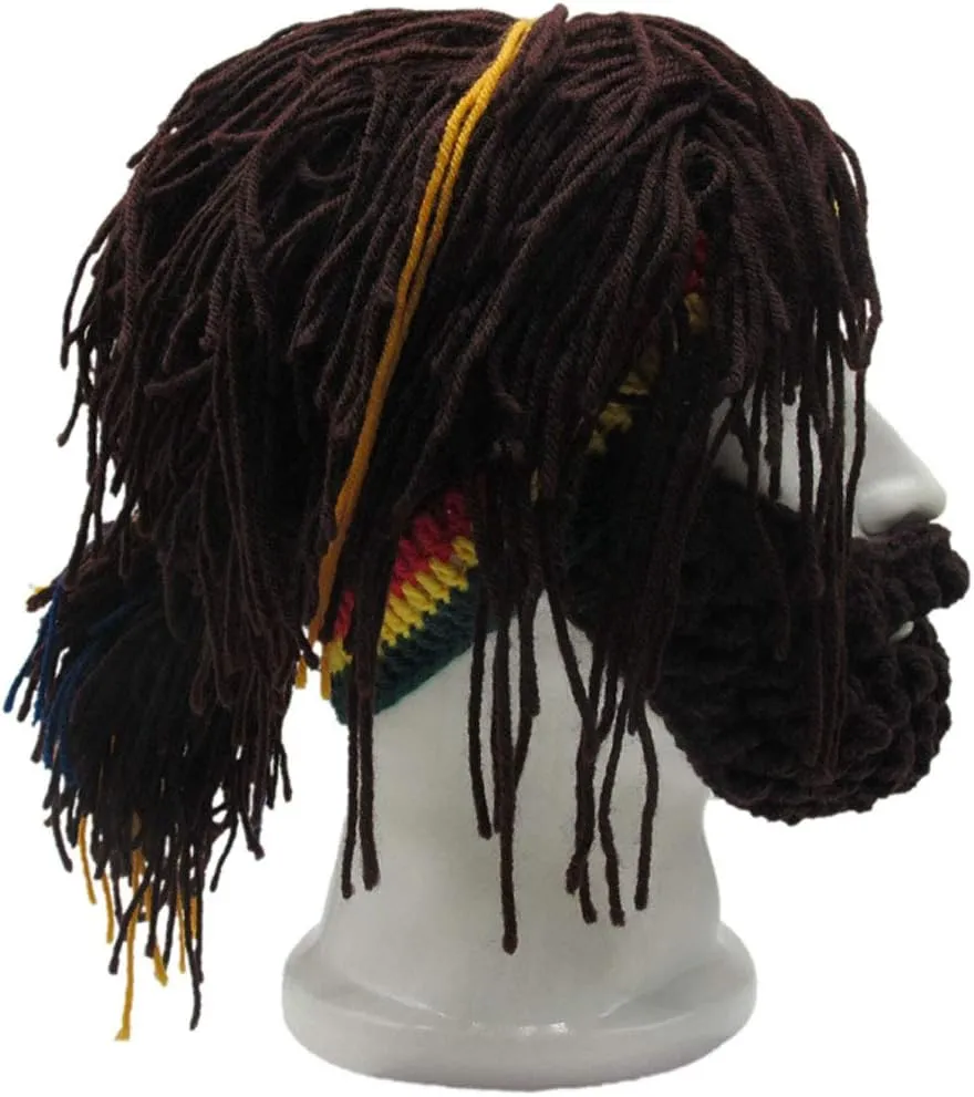 Creative Barbarian Knit Beard Hat Funny Knit Cap Wig Beanie Hats Beard Facemask