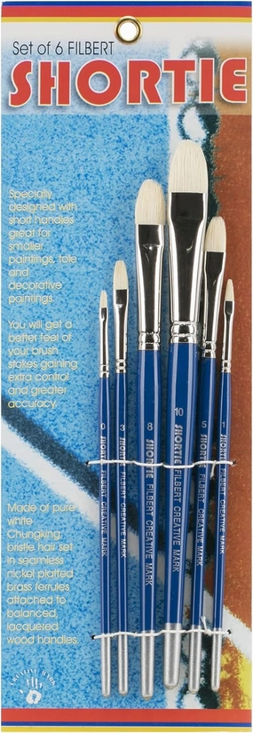 Creative Mark 6 Piece Filbert Short Handle Paintbrush Set, Perfect for Oil and Alkyd Painting, Traveling & Workshops