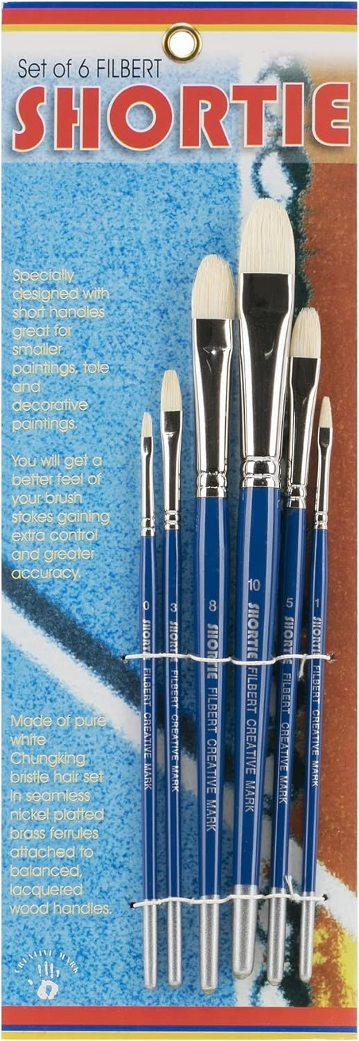 Creative Mark 6 Piece Filbert Short Handle Paintbrush Set, Perfect for Oil and Alkyd Painting, Traveling & Workshops