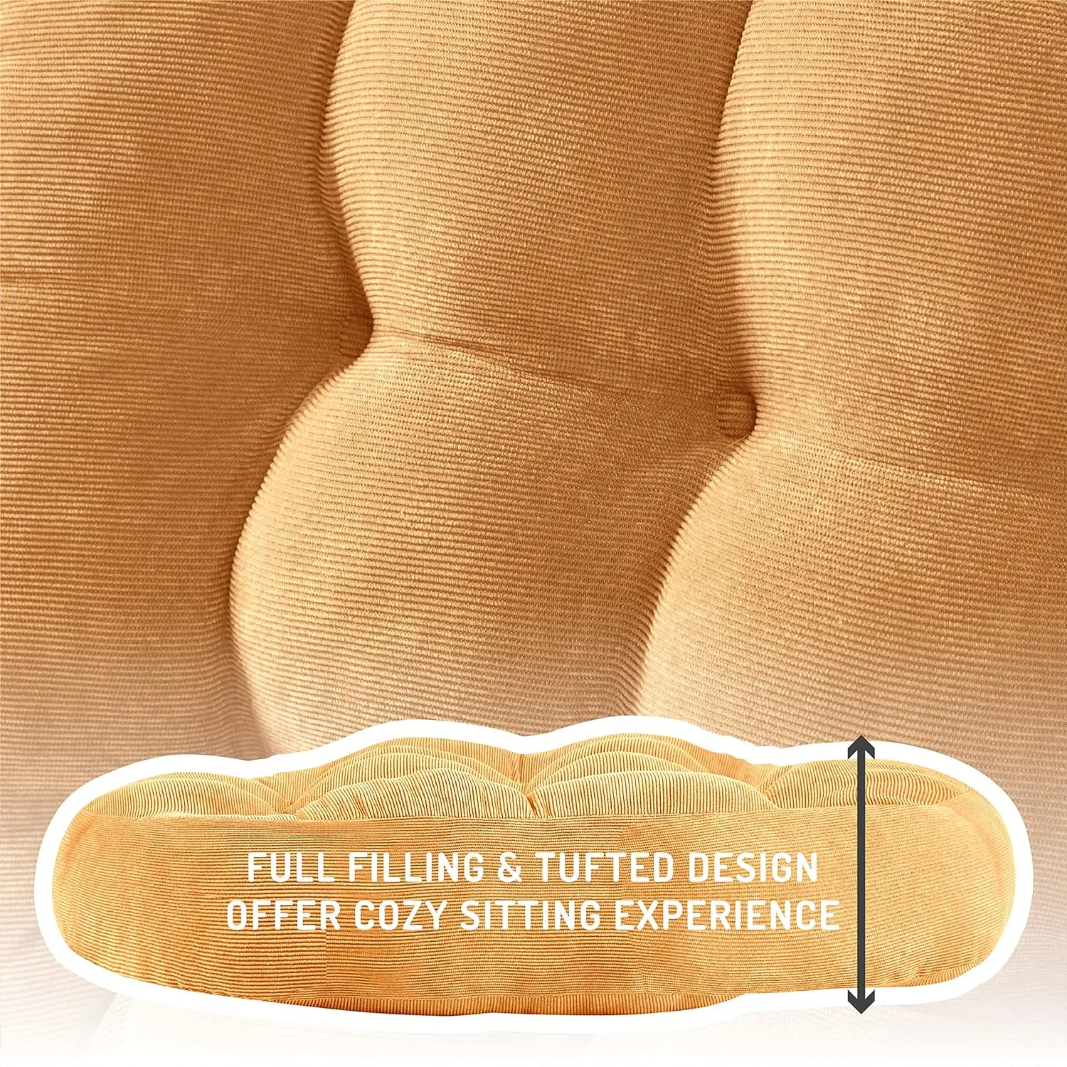 Degrees of Comfort Meditation Floor Pillow, Round Large Pillows Seating for Adults, Tufted Corduroy Cushion for Tatami Living Room, Orange Yellow 22 Inch