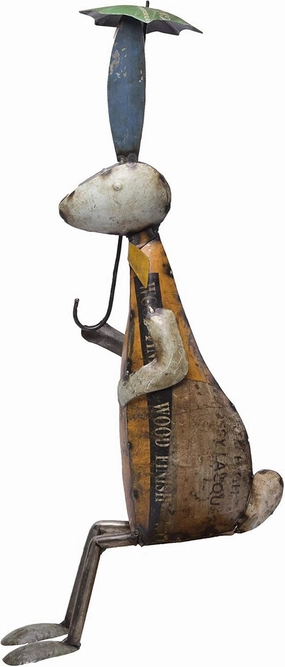DeKulture Handcrafted Recycled Iron Easter Bunny with Umbrella: Spring & Garden Statue (3x6x23 Inches)