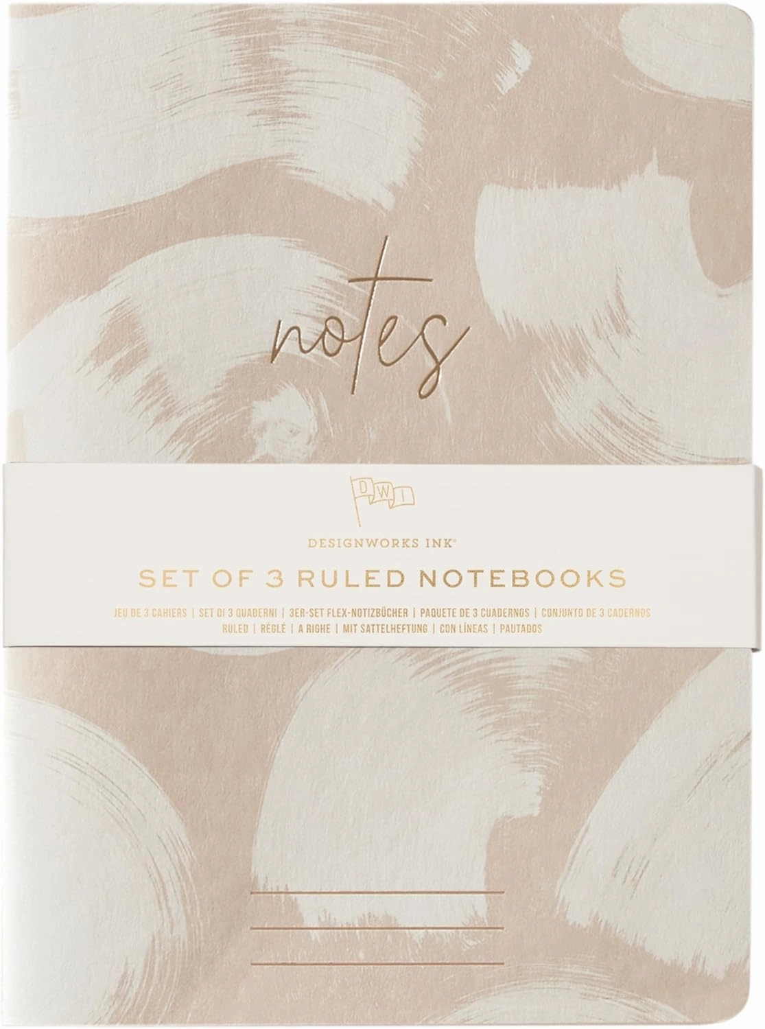 DesignWorks Ink Set Of 3 Coordinate Saddle Stitched Flex Notebooks, 6" X 8", Naturals