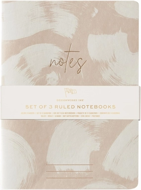 DesignWorks Ink Set Of 3 Coordinate Saddle Stitched Flex Notebooks, 6" X 8", Naturals