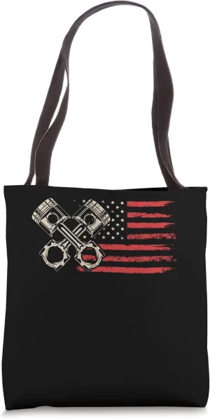 Distressed USA Flag Piston Muscle Car for Auto Mechanics Tote Bag