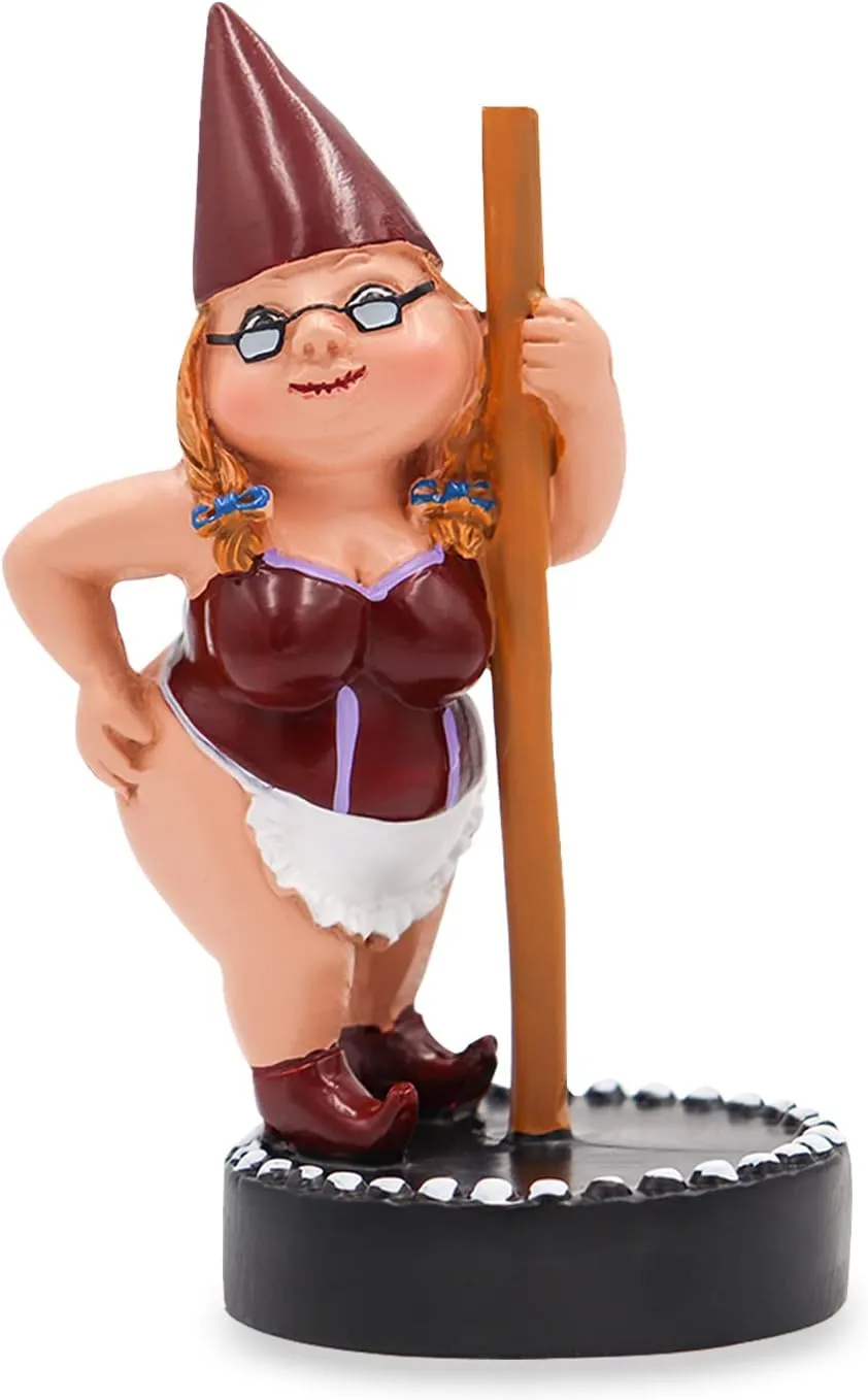 Dnoifne Pole Dancing Gnome Statue, Resin Garden Statues, Funny Outdoor Figure, Creative Spring Decoration, Dance Gnome, Lady Statue (Red)