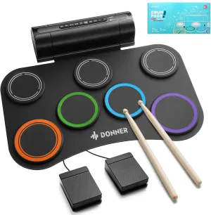 Donner Electric Drum Set Upgrated, 7 Pads Electronic Drum Pad Roll Up Quiet Drum Pad Built-in Speaker, 40 Drum Lessons Included, Kids Holiday Christmas & Birthday Gift Instrument Toys(DED-20R) NEW