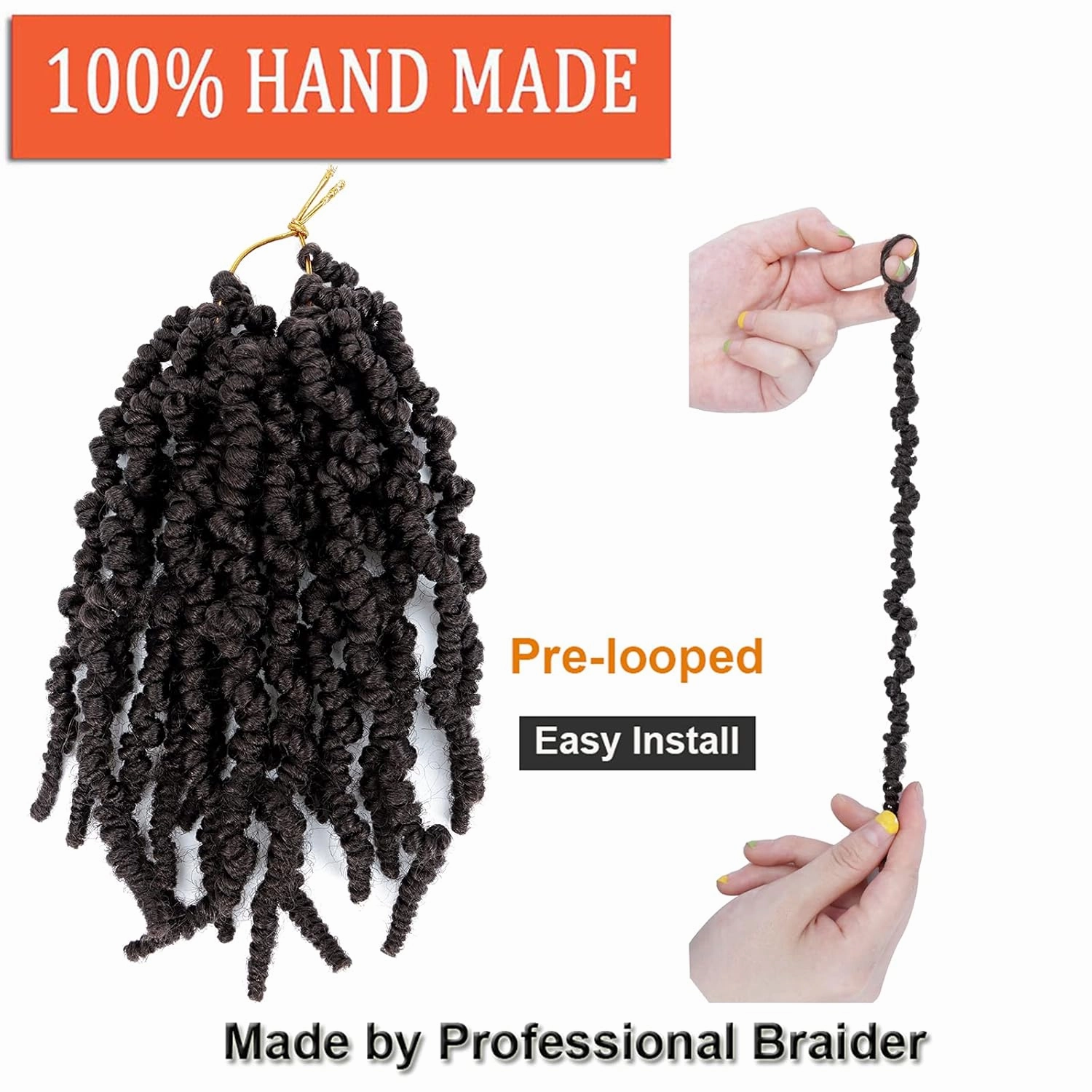 Dorsanee Pre-twisted Spring Twist Crochet Hair 8 Inch 4 Packs Short Curly Crochet Hair Pre Looped Crochet Braids Mini Passion Twists Fluffy Twist Synthetic Hair Extensions (8 Inch,4#)