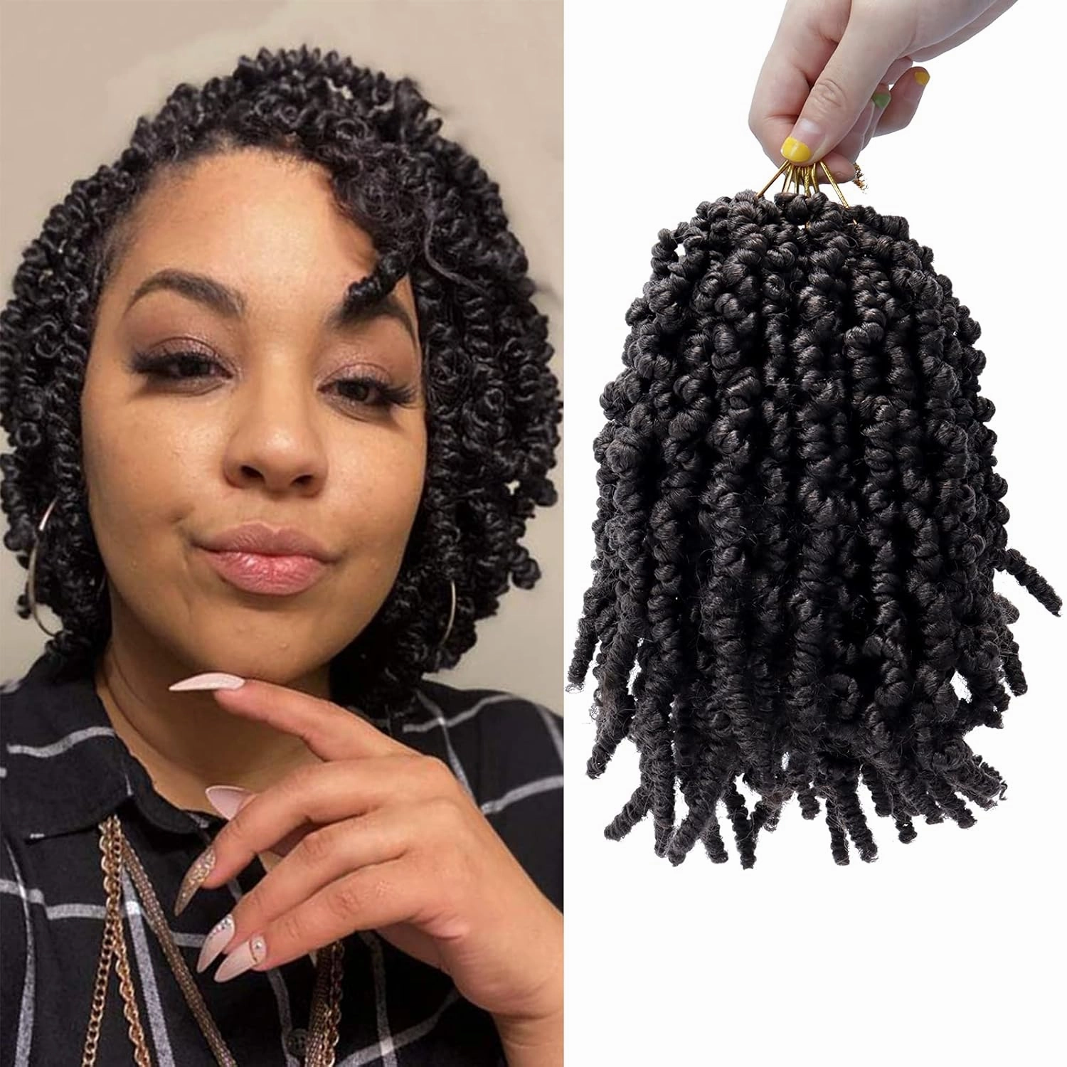 Dorsanee Pre-twisted Spring Twist Crochet Hair 8 Inch 4 Packs Short Curly Crochet Hair Pre Looped Crochet Braids Mini Passion Twists Fluffy Twist Synthetic Hair Extensions (8 Inch,4#)