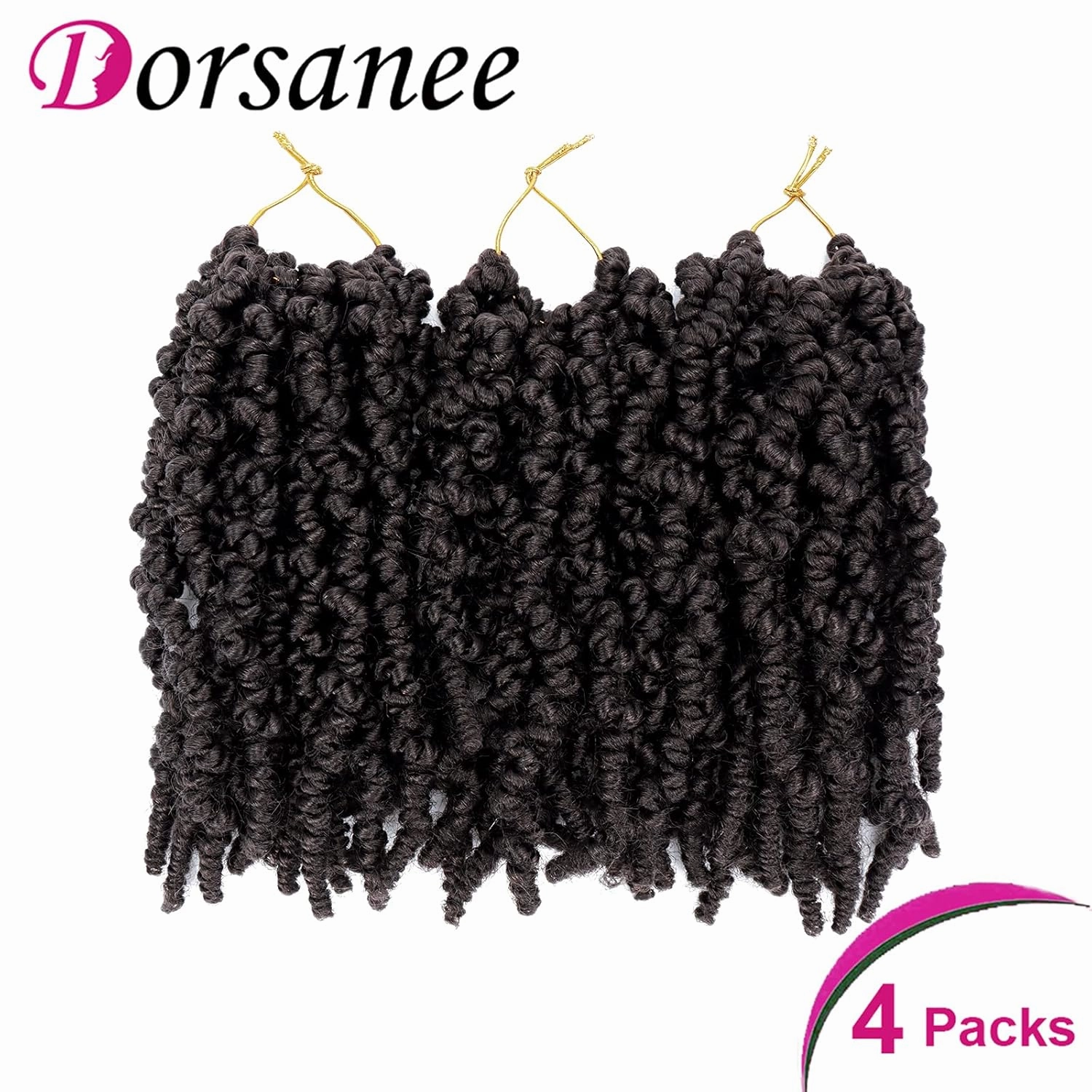 Dorsanee Pre-twisted Spring Twist Crochet Hair 8 Inch 4 Packs Short Curly Crochet Hair Pre Looped Crochet Braids Mini Passion Twists Fluffy Twist Synthetic Hair Extensions (8 Inch,4#)