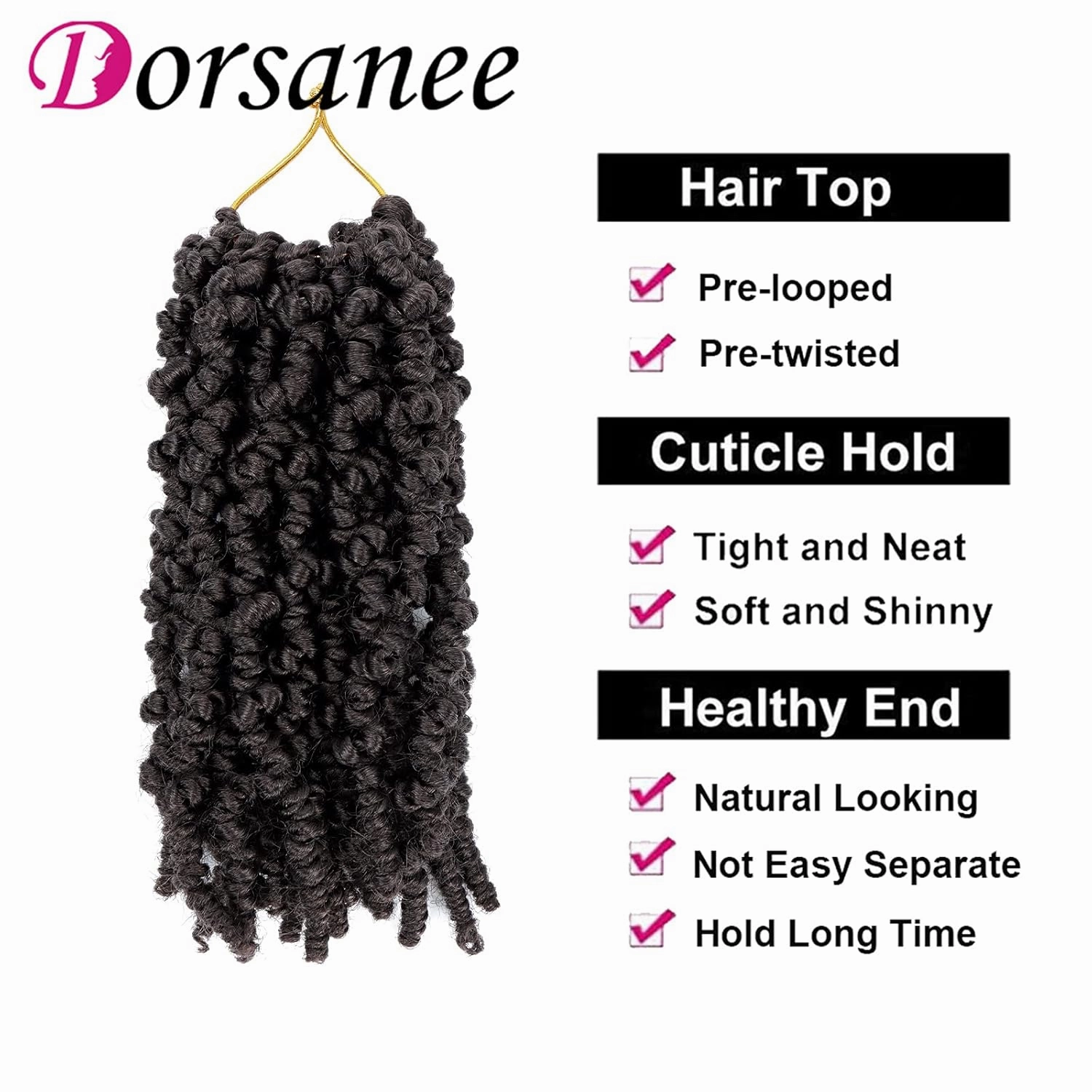 Dorsanee Pre-twisted Spring Twist Crochet Hair 8 Inch 4 Packs Short Curly Crochet Hair Pre Looped Crochet Braids Mini Passion Twists Fluffy Twist Synthetic Hair Extensions (8 Inch,4#)