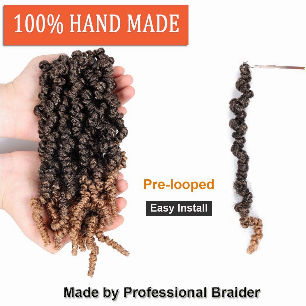 Dorsanee Pre-twisted Spring Twist Crochet Hair 8 Inch 4 Packs Short Curly Crochet Hair Pre Looped Crochet Braids Mini Passion Twists Fluffy Twist Synthetic Hair Extensions (8 Inch,T27#)