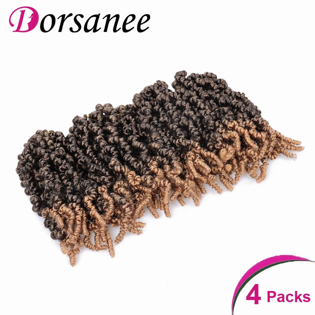 Dorsanee Pre-twisted Spring Twist Crochet Hair 8 Inch 4 Packs Short Curly Crochet Hair Pre Looped Crochet Braids Mini Passion Twists Fluffy Twist Synthetic Hair Extensions (8 Inch,T27#)