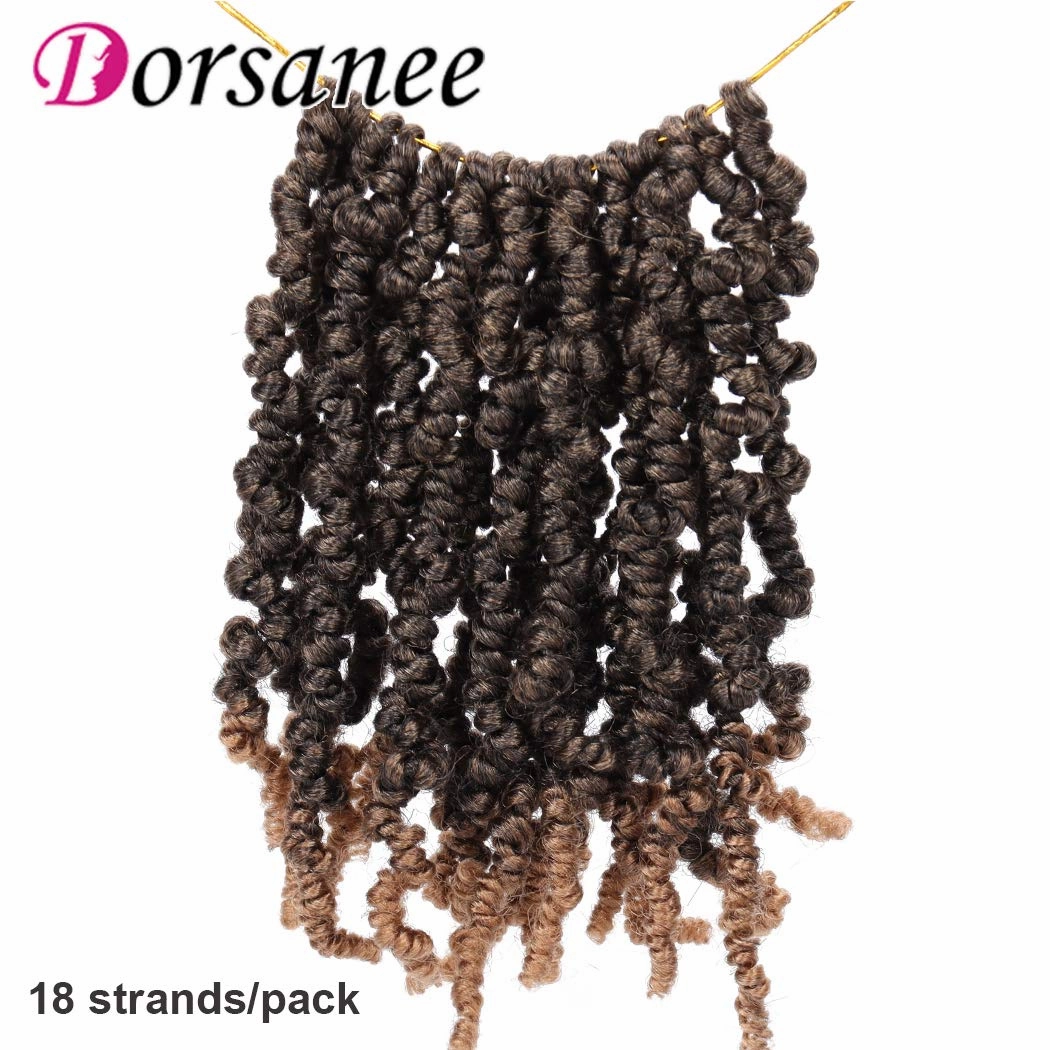 Dorsanee Pre-twisted Spring Twist Crochet Hair 8 Inch 4 Packs Short Curly Crochet Hair Pre Looped Crochet Braids Mini Passion Twists Fluffy Twist Synthetic Hair Extensions (8 Inch,T27#)