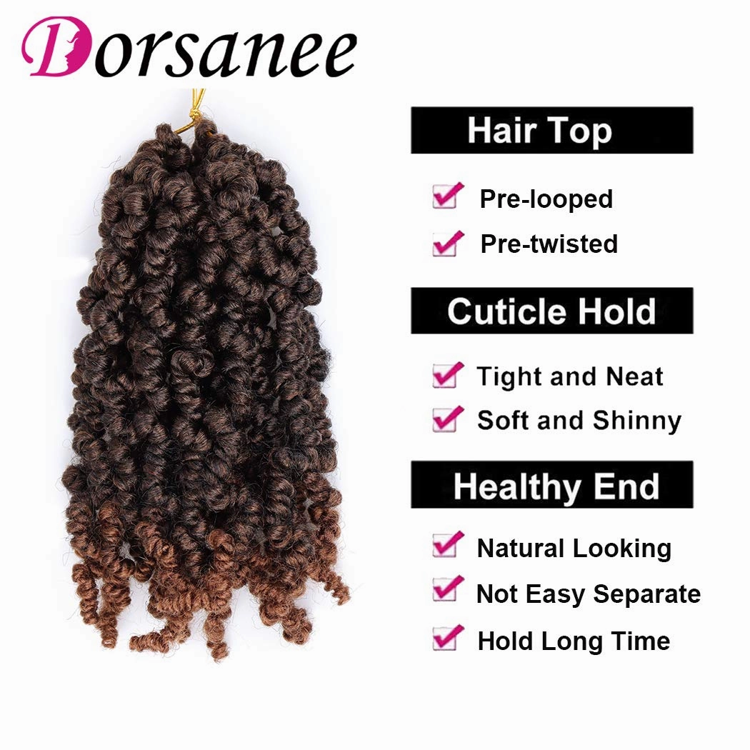 Dorsanee Pre-twisted Spring Twist Crochet Hair 8 Inch 4 Packs Short Curly Crochet Hair Pre Looped Crochet Braids Mini Passion Twists Fluffy Twist Synthetic Hair Extensions (8 Inch,T30#)