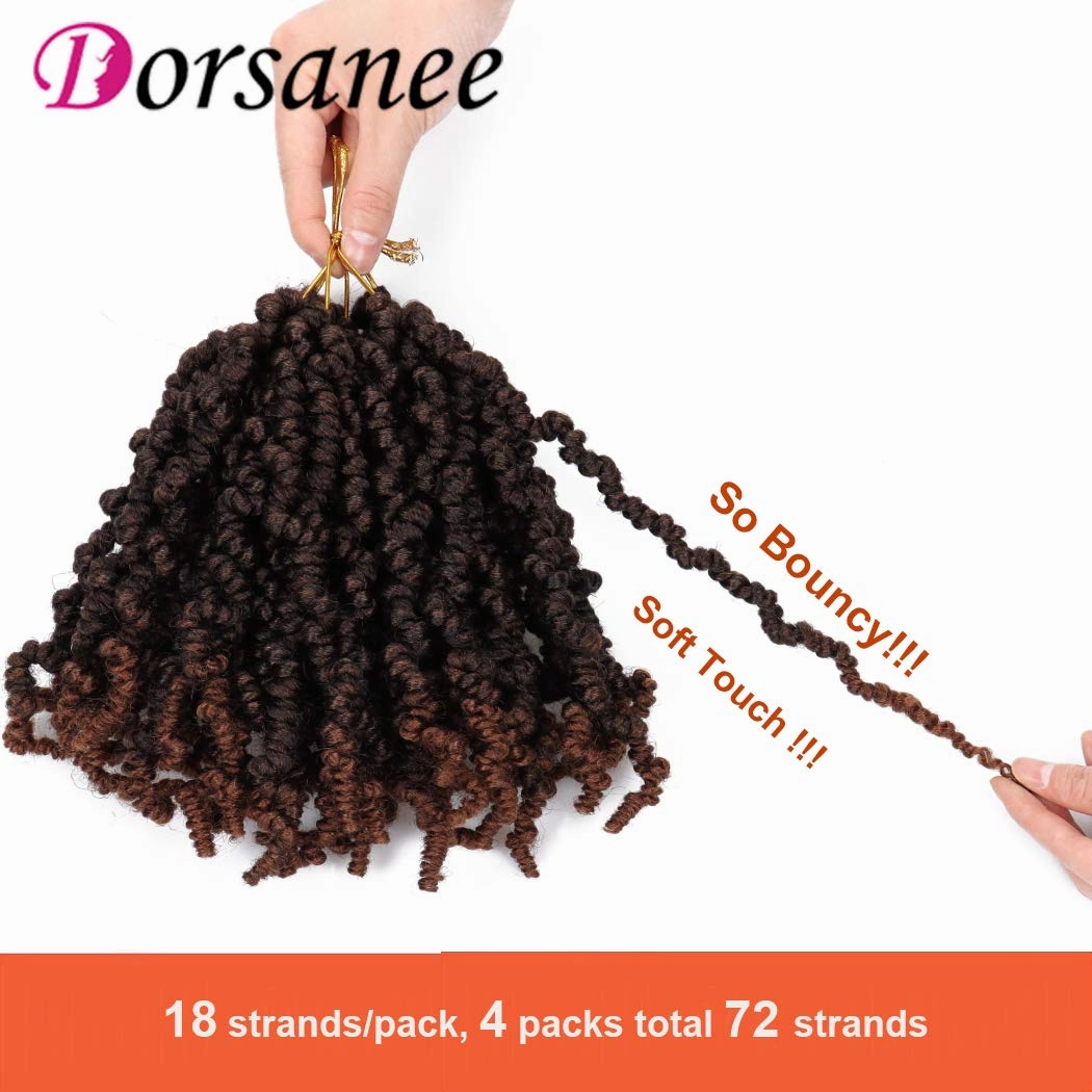 Dorsanee Pre-twisted Spring Twist Crochet Hair 8 Inch 4 Packs Short Curly Crochet Hair Pre Looped Crochet Braids Mini Passion Twists Fluffy Twist Synthetic Hair Extensions (8 Inch,T30#)