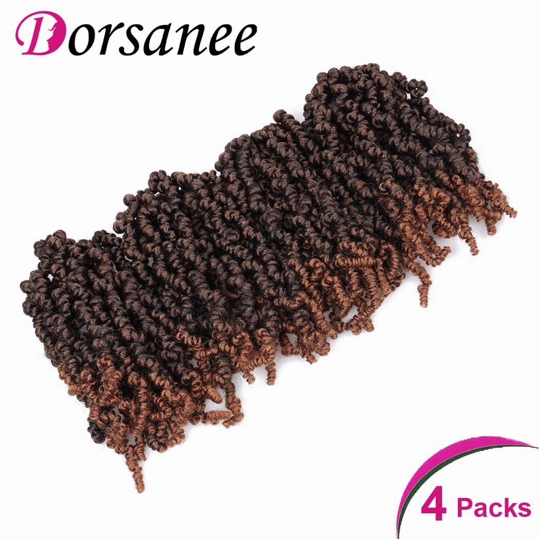 Dorsanee Pre-twisted Spring Twist Crochet Hair 8 Inch 4 Packs Short Curly Crochet Hair Pre Looped Crochet Braids Mini Passion Twists Fluffy Twist Synthetic Hair Extensions (8 Inch,T30#)